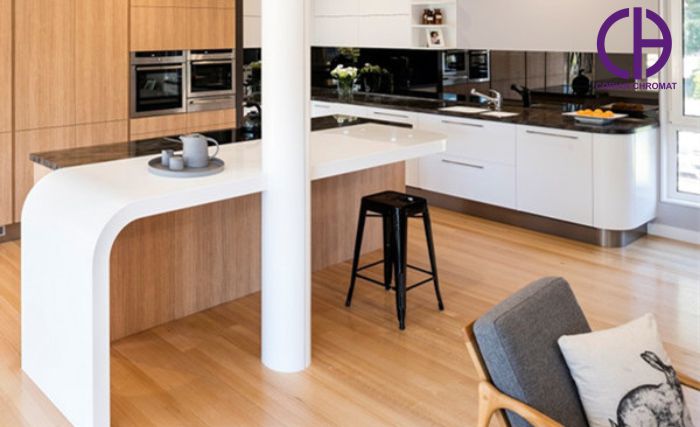 صفحه کابینت کورین، طراحی آشپزخانه مدرن، سنگ مصنوعی کابینت