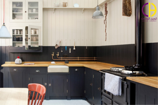 رنگ سیاه در دکوراسیون آشپزخانه ، صفحه روی کابینت 